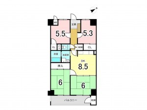 福岡市東区原田、マンションの間取り画像です