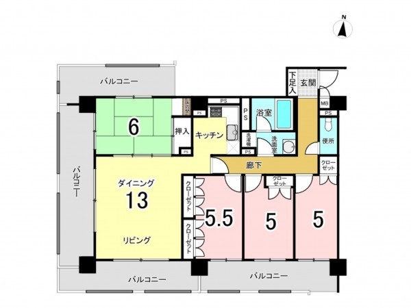 古賀市久保、マンションの間取り画像です