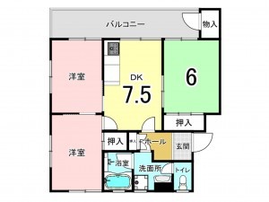 福岡市東区原田、マンションの間取り画像です