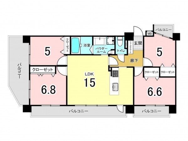福岡市東区唐原、マンションの間取り画像です