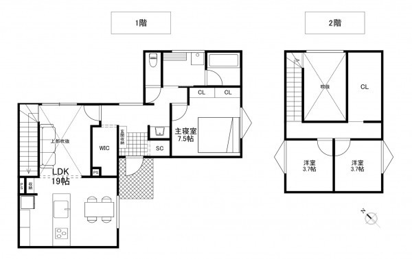 宗像市原町、新築一戸建ての間取り画像です