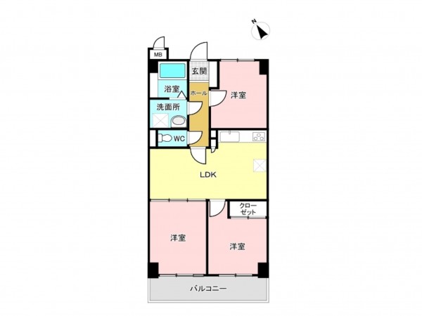 福岡市東区名子、マンションの間取り画像です