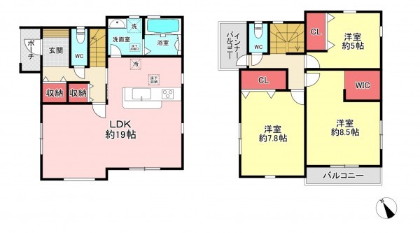 福津市花見の里、新築一戸建ての間取り画像です