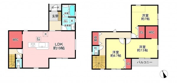 福津市花見の里、新築一戸建ての間取り画像です