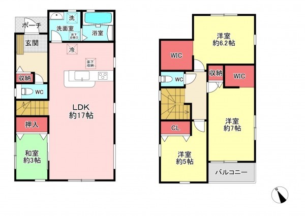 福津市花見の里、新築一戸建ての間取り画像です
