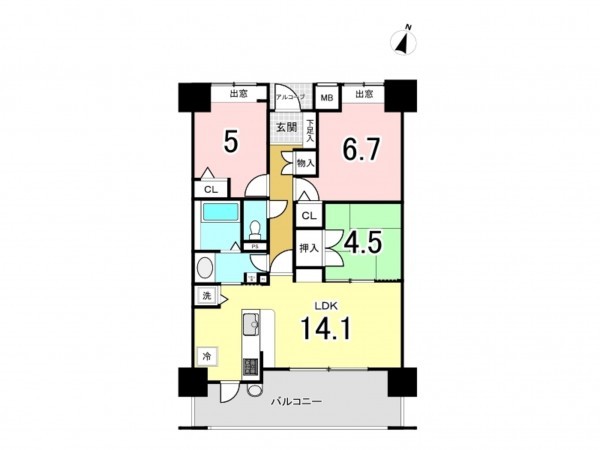 福岡市東区西戸崎、マンションの間取り画像です