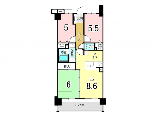宗像市赤間、マンションの間取り画像です
