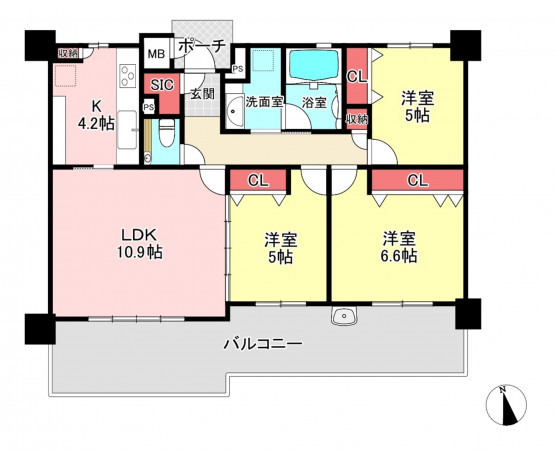 福津市中央、マンションの間取り画像です