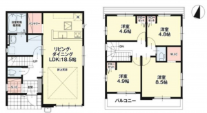 福岡市東区八田、新築一戸建ての間取り画像です