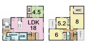 福岡市東区奈多、新築一戸建ての間取り画像です