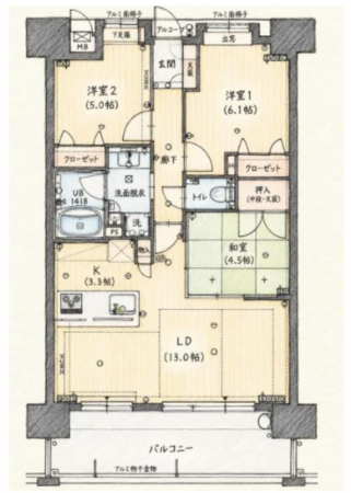 福岡市東区香椎浜、マンションの間取り画像です