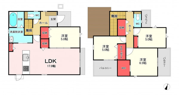 福津市福間南、新築一戸建ての間取り画像です