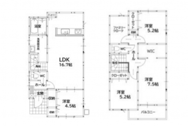 福岡市東区美和台、新築一戸建ての間取り画像です