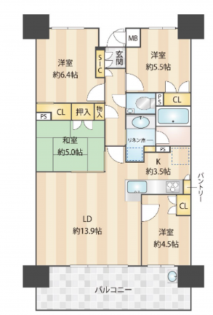 糟屋郡新宮町緑ケ浜、マンションの間取り画像です