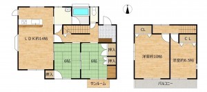 古賀市谷山、中古一戸建ての間取り画像です