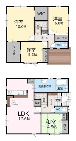 福岡市東区三苫、新築一戸建ての間取り画像です