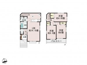 福岡市東区青葉、新築一戸建ての間取り画像です