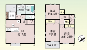 福岡市東区高美台、新築一戸建ての間取り画像です