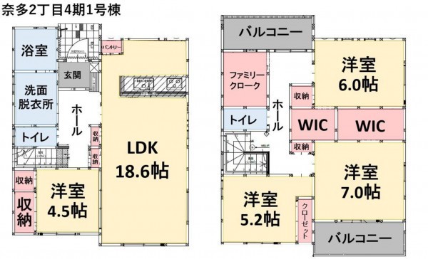 福岡市東区奈多、新築一戸建ての間取り画像です