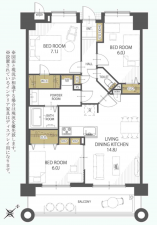 福岡市東区和白丘、マンションの間取り画像です