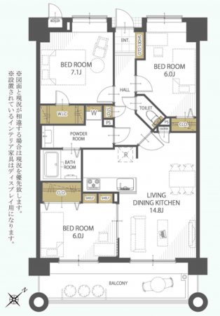 福岡市東区和白丘、マンションの間取り画像です