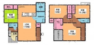 福岡市東区下原、新築一戸建ての間取り画像です