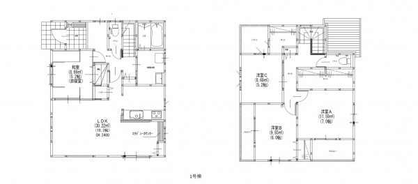 福岡市東区三苫、新築一戸建ての間取り画像です