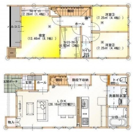 福岡市東区三苫、新築一戸建ての間取り画像です