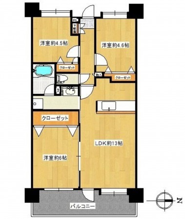 福岡市東区土井、マンションの間取り画像です