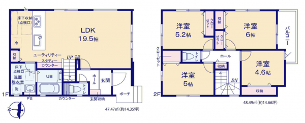 福岡市東区名島、新築一戸建ての間取り画像です