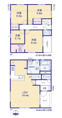 福岡市東区八田、新築一戸建ての間取り画像です