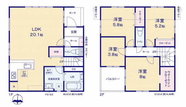 福岡市東区八田、新築一戸建ての間取り画像です