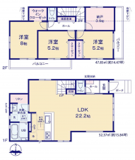 福岡市東区八田、新築一戸建ての間取り画像です