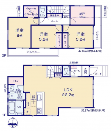 福岡市東区八田、新築一戸建ての間取り画像です