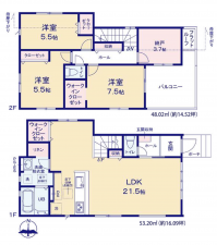 福岡市東区八田、新築一戸建ての間取り画像です