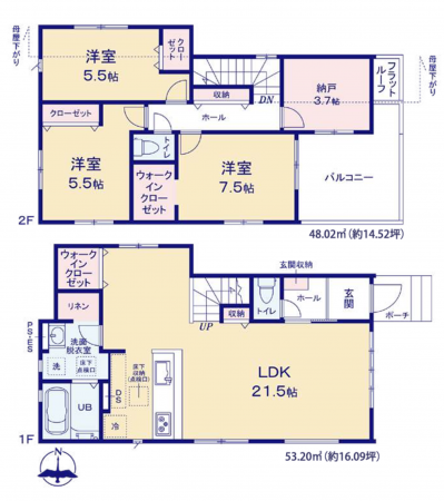 福岡市東区八田、新築一戸建ての間取り画像です