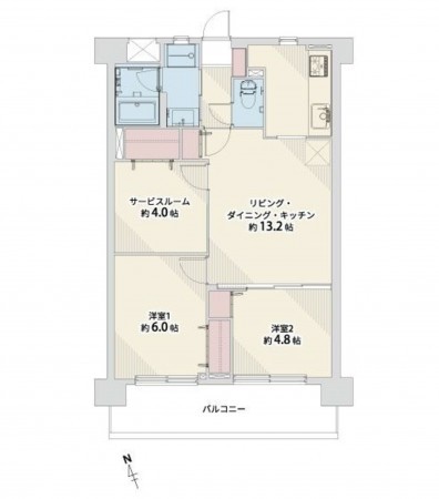 福岡市東区三苫、マンションの間取り画像です