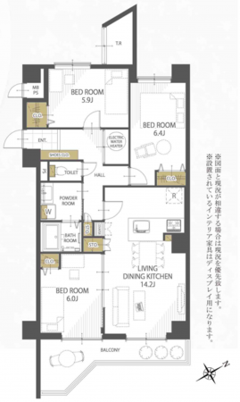 福岡市東区香椎、マンションの間取り画像です