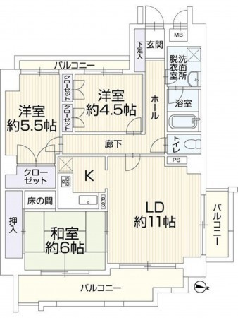 福岡市東区和白東、マンションの間取り画像です