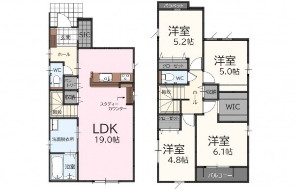 古賀市花見南、新築一戸建ての間取り画像です