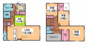福岡市東区美和台、新築一戸建ての間取り画像です