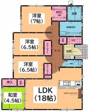 福岡市東区美和台、新築一戸建ての間取り画像です