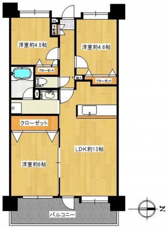 福岡市東区土井、マンションの間取り画像です