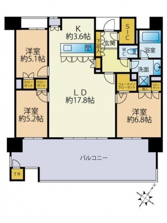福岡市東区香椎照葉、マンションの間取り画像です
