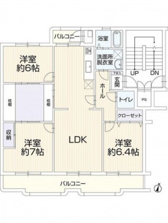 福岡市東区奈多団地、マンションの間取り画像です