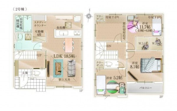 福岡市東区八田、新築一戸建ての間取り画像です