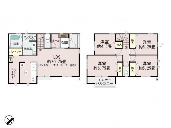 福岡市東区香住ヶ丘、新築一戸建ての間取り画像です