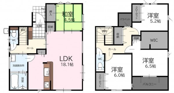 古賀市花見南、新築一戸建ての間取り画像です