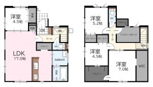 古賀市花見南、新築一戸建ての間取り画像です