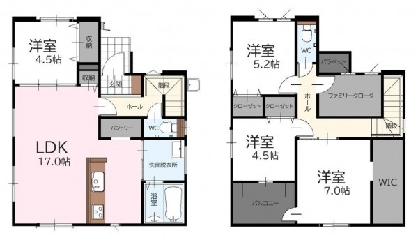 古賀市花見南、新築一戸建ての間取り画像です